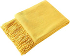Homiest Decorative Knitted Throw Blanket with Fringe, Lightweight Acrylic Knit, Soft & Cozy Tassel Blanket for Couch, Sofa, Bed (Yellow, 60 x 80 Inch)