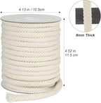 Tenn Well 8mm Cotton Rope, 66 Feet Braided Cotton Cord, Multi-Purpose Rope for Macrame Knotting, Wall Hangings, Clothes Lines, Drawstings and DIY Crafts (Beige)