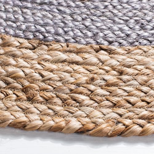 SAFAVIEH Area Rug 3' Round - Natural Fiber Collection - Grey & Natural Brown, Handmade Jute, Braided Border Design (NF801F) - color: Grey/Natural, size: 3' (Round)