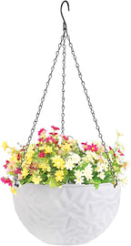 Foraineam 10.2 Inch Dual-pots Design Hanging Planters, Self-Watering Indoor Outdoor Hanging Flower Basket Plant Pot with Drainer and Hanging Chain, White