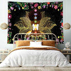 Ine Ive African Chakra Tapestry African American Woman Zen Meditation Poster Starry Sky Flower Garden Inspirational Afro Yoga Wall Art Tapestry for Bedroom Dorm Decor (90x84 inch) - size: 90"L x 84"W