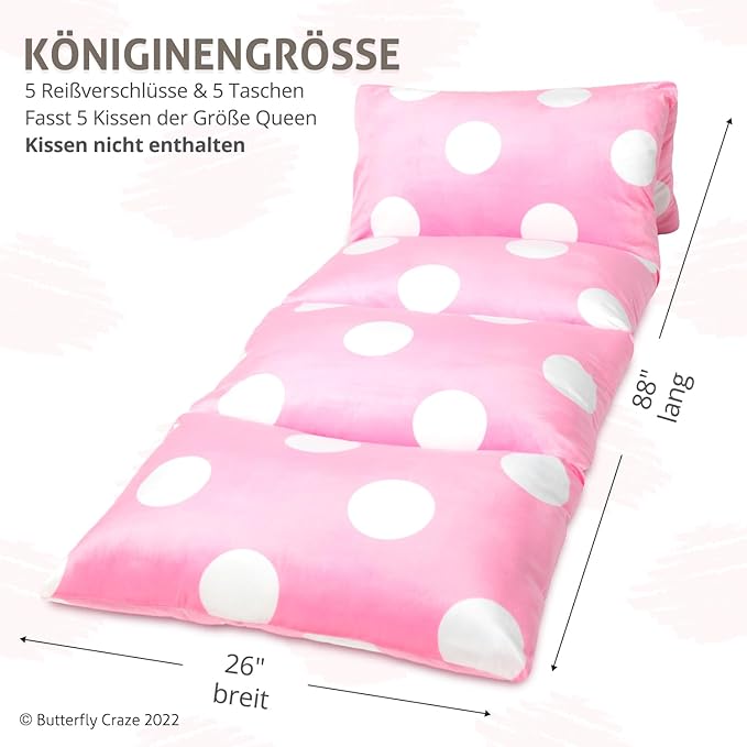 Butterfly Craze Floor Pillow Case, Mattress Bed Lounger Cover, Polka Pink, Queen Size - Cozy Seating Solution for Kids & Adults, Recliner Cushion, Perfect for Reading, TV Time (Pillow Not Included)
