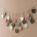 Macrame Leaves Wall Hanging 57x29.5Inch Large Chic Feather Boho Macrame Wall Decor Leaf Hanging Photo Display Handmade Woven Wall Art 19pcs Leaf Tapestry - Pink Green (Pink Green - 57*29.5in)