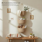Over the Door Organizer, 3-Tier Hanging Storage Basket with Hooks, Cotton Back of Door Organizer for Living Room, Bedroom, Boho Wall Decor, Toy Storage, Jute