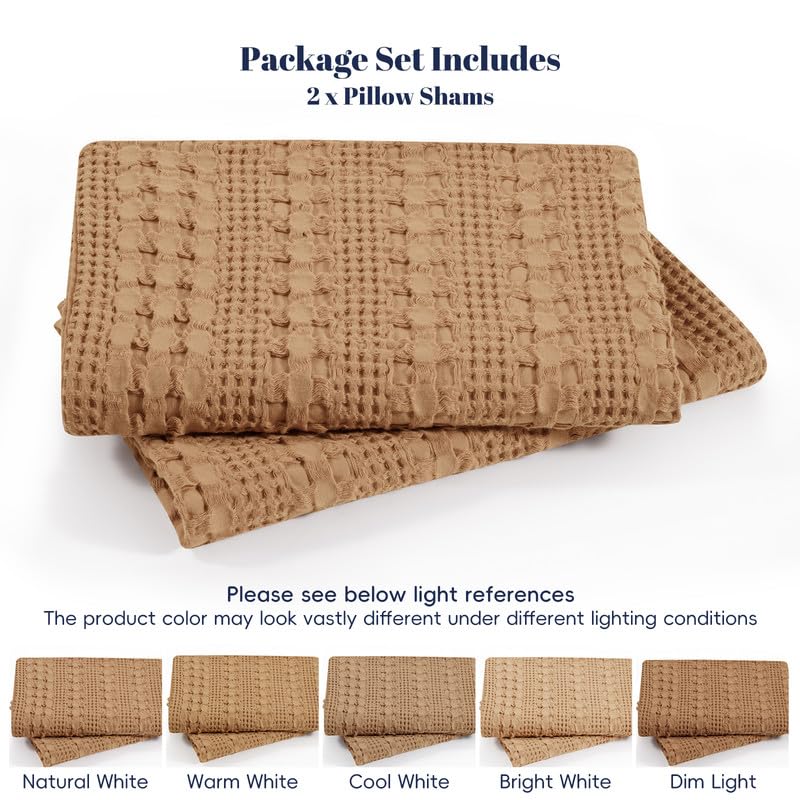 PHF 100% Cotton Waffle Pillow Shams Standard Size, 2 Pack 20" x 26" Soft Skin-Friendly Pillowcases, No Filling, Aesthetic Woven and Breathable Waffle Weave Pillow Case Covers for Bed, Clay - color: Clay, size: 26" x 20" (Pack of 2)
