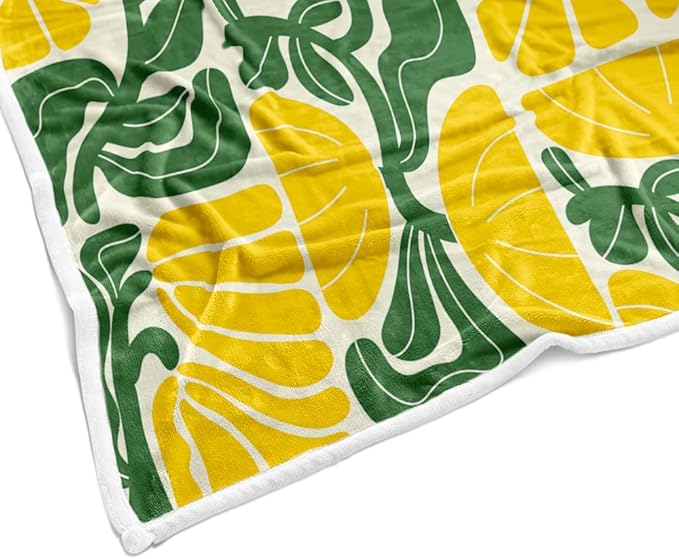 Boho Abstract Colorful Floral Throw Blanket, Vintage Retro Patchwork Yellow Green Flower Botanical Geometric Aesthetic Groovy Flannel Throw Blanket for Chair Bed Sofa Couch, 50X60IN