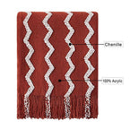 BOURINA Fluffy Chenille Knitted Fringe Throw Blanket Lightweight Soft Cozy for Bed Sofa Chair Throw Blankets, Rust 50" x 60" - color: A-rust, size: 50"×60"