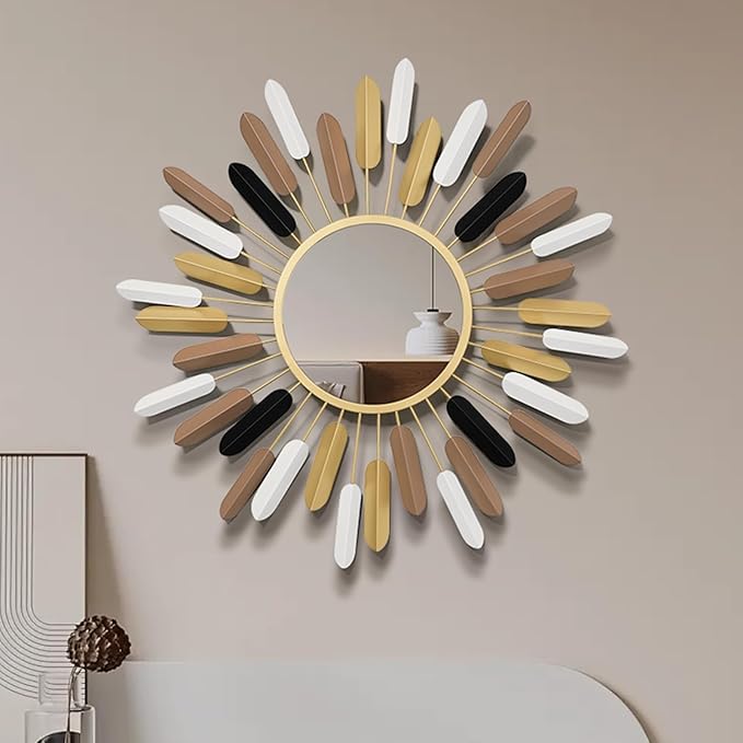 24" Boho Wall Mirror Flower Design,Luxury Decorative Rustic Farmhouse Mirrors for Living Room, Bathroom, Bedroom, and Entryway