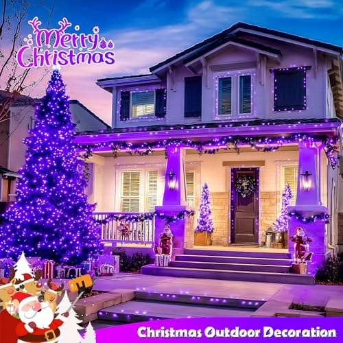 JMEXSUSS 2 Pack Solar String Lights Outdoor Waterproof, Total 66 FT 200 LED Solar Christmas Lights Outdoor, Twinkle Light for Christmas Tree Outside Garden Yard Xmas Decor, Purple - color: Purple, size: 100LED*2