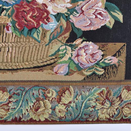 AureoMadis Vintage Woven Tapestry Wall Hanging - Victorian Style Floral Bouquet Jacquard Art, Classic Still Life Flower Basket Decor for Living Room, 36.5 x 28 Inch - color: Dark：Flower Basket Scene