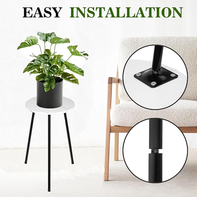 ARTORA Indoor Plant Stand, Mid Century Wood Plant Stool Adjustable White Corner Tall Plant Sand Marble Texture Small Round End Table 18 Inch Plant Holder for Flower Pots Modern Home Decor (18.11' x 9.25")