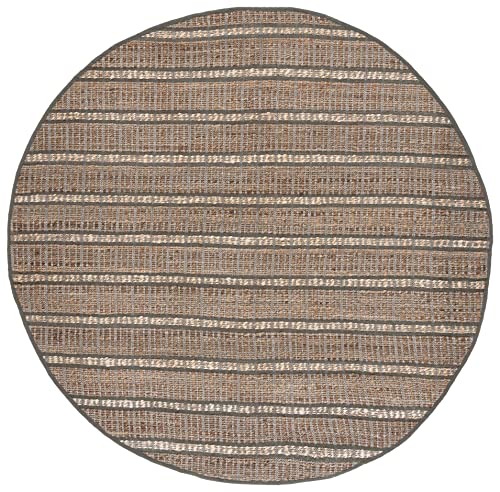SAFAVIEH Natural Fiber Collection 7' Round Olive/Natural NFB656X Handmade Boho Stripe Farmhouse Rustic Jute & Cotton Jute Area Rug - color: Olive/Natural, size: 7' (Round)