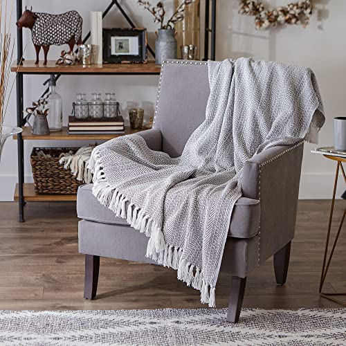 DII Herringbone Striped Collection Cotton Throw Blanket, 50x60, Gray - color: Gray, size: 50x60"