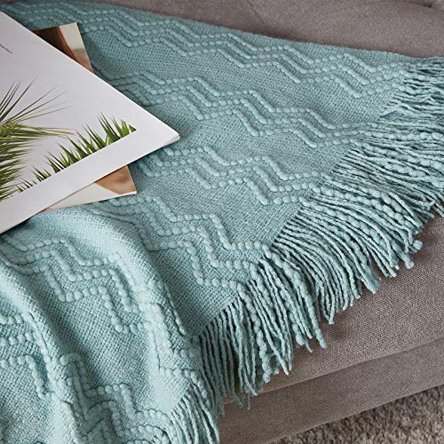 BOURINA Aqua Throw Blanket 50x60 Inches Throw Textured Solid Soft Sofa Couch Decorative Knit Blanket - color: Aqua, size: 50"x60"