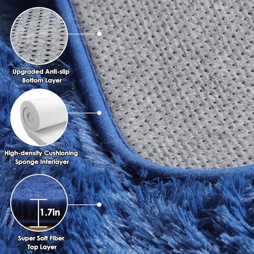 ONASAR Navy Blue Runner Rugs for Bedroom Living Room, Fluffy 2x6 Bedside Hallway Area Rug, Ultra Soft Plush Furry Faux Fur Non Slip Floor Carpet for Nursery Kids Dorm Closet Home Decor - color: Navy Blue, size: 2' x 6' (Runner)