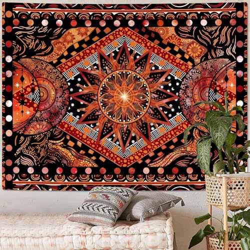 Rexful Orange Sun Star Mandala Tapestry Wall Hanging Indie Hippie Bohemian Wall Tapestries Aesthetic Tapestry for Bedroom Living Room Dorm (Red 2, 80''×60'') - color: Red 2, size: 80''×60''