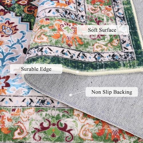 U'Artlines Washable Boho Area Rug, 2x3 Small Soft Non Slip Vintage Doormat for Indoor Front Door Green Mat Carpet for Entryway Kitchen Bathroom Bedroom - color: Green, size: 2' x 3' (Runner)