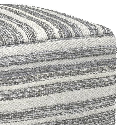 SIMPLIHOME Carina Contemporary Square Woven Pouf in Black Melange, White Wool for the Living Room, Bedroom and Kids Room - color: Black Melange, White, style: Wool Pouf