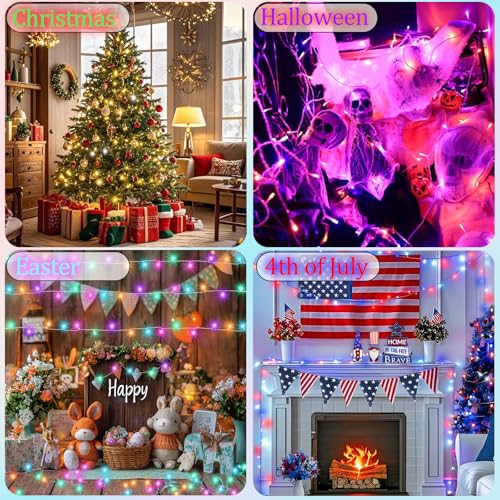 Pooqla 2 Pack Color Changing String Lights Battery Operated, Total 66.6ft 200 LED 34 Colors Battery Christmas Lights with Remote Indoor Outdoor Decorations Bedroom Classroom Porch Party Yard Decor - color: RGB (Red, Green, Blue), size: 100 LED x2