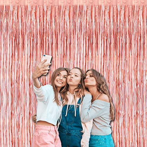4 Pack Rose Gold Foil Fringe Curtain Backdrop, 3.28Ft x 8.2Ft Metallic Tinsel Foil Fringe Streamers Curtains for Party, - color: Rose Gold