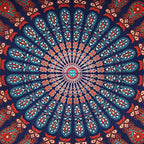 Bless International Handmade Indian hippie Bohemian Psychedelic Peacock Mandala Wall hanging College Dorm Beach Throws Table Cloth Bedding Tapestry (Golden Blue White, Queen(84x90Inches)(215x230Cms)) - color: Golden Blue White, size: 90"L x 84"W