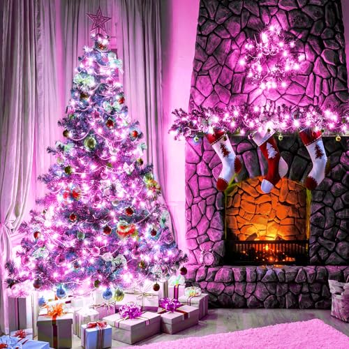100FT 300 LED Christmas Lights Outdoor, Plug in Christmas Tree Lights Waterproof, 8 Modes Connectable Green Wire String Lights for Outside Indoor Patio Garden Holiday Party Decorations, Pink - color: Pink, size: 100FT 300 LED