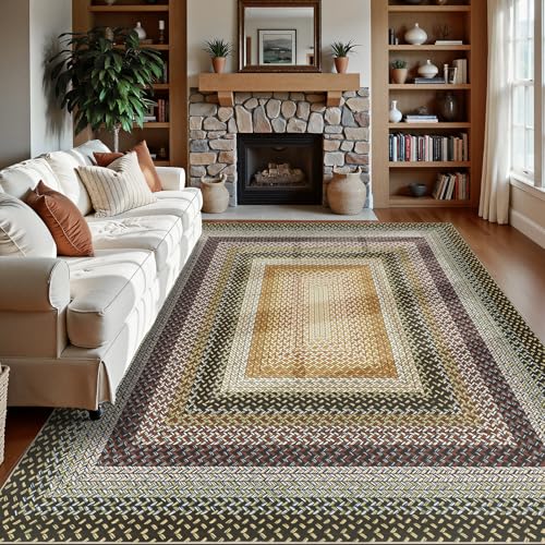 Ileading Faux Braided Large Area Rug 8'x10' Washable Farmhouse, No-Shed Non-Slip Woven Carpet, Pet Friendly Stain Resistant Jute Style Rug for Living Room Dining Bedroom - color: Multi Color-yellow, size: 8' x 10'(Rectangular)