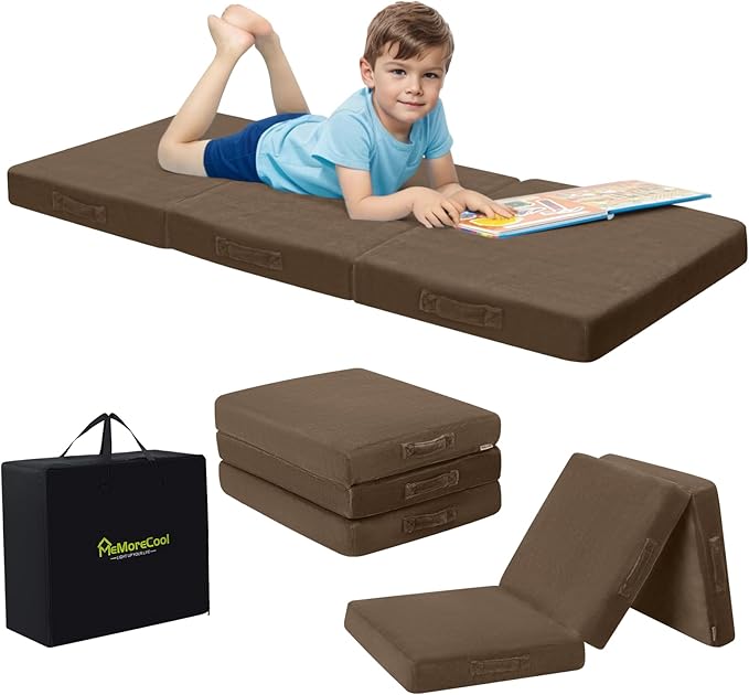 MeMoreCool Foldable Floor Mattress Kids Trifold Mat, Kids Folding Mattress Portable Futon, 57x22 Inch Coffee