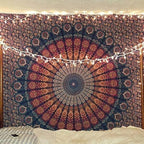 Bless International Handmade Indian hippie Bohemian Psychedelic Peacock Mandala Wall hanging College Dorm Beach Throws Table Cloth Bedding Tapestry (Golden Blue, Twin(54x72Inches)(140x185cms)) - color: Golden Blue, size: 72"L x 54"W