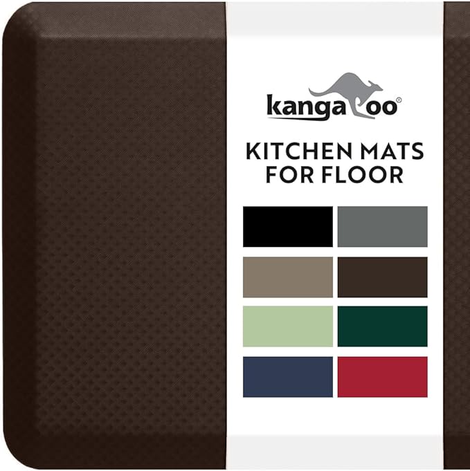 KANGAROO Thick Ergonomic Anti Fatigue Mats for Kitchen Floor, Cushioned Standing Office Desk Mat, Waterproof Scratch Resistant Topside, Supportive All Day Comfort Padded Foam Rugs, 17x24, Brown