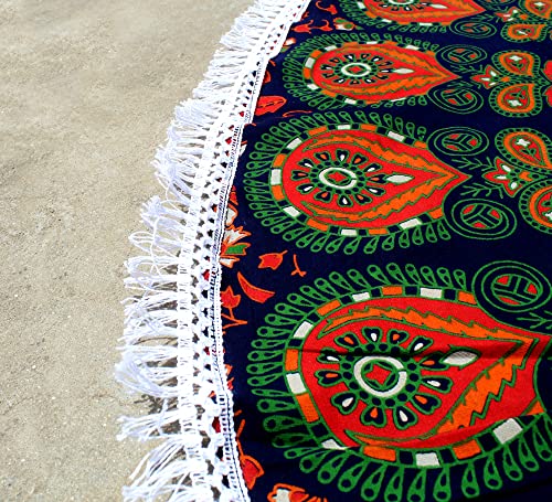 Mandala Round Beach Tapestry Boho Hippie Blanket Bohemian Large Table Cloth Home Decor Yoga Mat Meditation Picnic Rug Throw Hippy Gypsy Tablecloth Roundie (42 Inches, Orange And Green) - color: Orange And Green, size: 42"L x 42"W