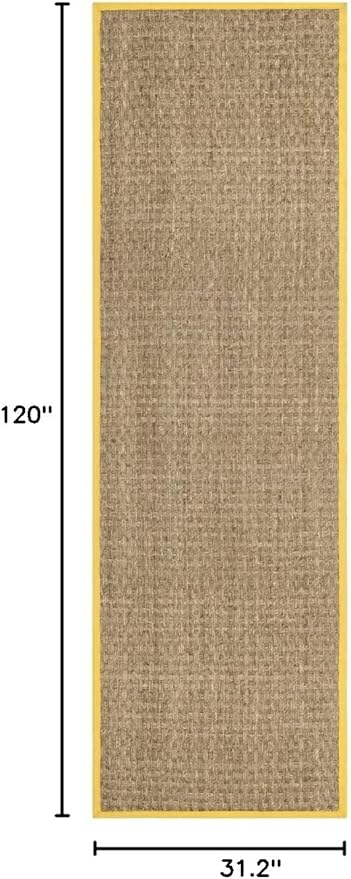 SAFAVIEH Natural Fiber Collection Runner Rug - 2'6" x 10', Natural & Gold, Seagrass, Basketweave Pattern with Border (NF114X)