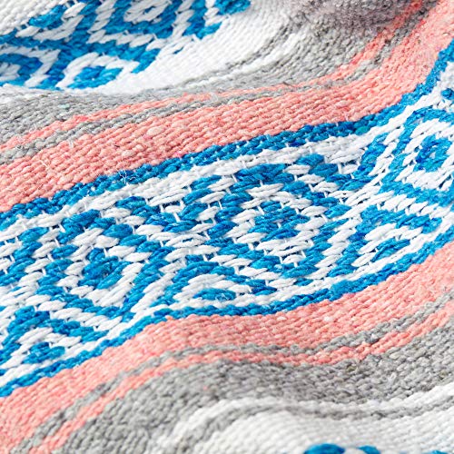 Gray, Teal and Pink Mexican Blanket by Laguna Beach Textile Co - Beach, Yoga, Camping, or Decorative Throw Blanket - Traditional Handmade Serape - Gray Blush - color: Gray Blush
