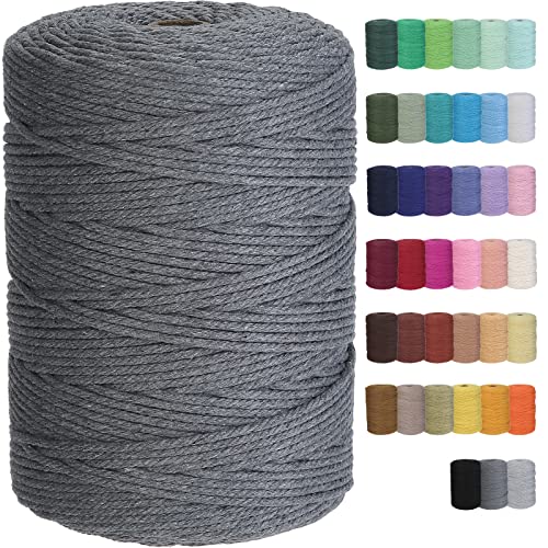 Cotton Macrame Cord 3mm 328yards Natural Colored Macrame Supplies, Soft Craft Cotton Rope for Plant Hanger Wall Hanger Dreamcatcher (Dark Grey) - color: Dark Grey, size: 3mmx328Yards
