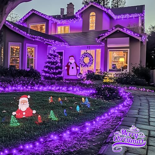 JMEXSUSS 600LED Purple Solar Halloween Lights, 206.7ft Solar String Lights Outdoor Waterproof, 8 Modes Purple Christmas Lights for Outside Yard Patio Tree Garden Xmas Halloween Decor - color: Purple, size: 600LED*1