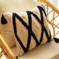 Boho Tufted Decorative Throw Pillow Cover, Cozy Bohemian Cotton Canvas Cushion Cover Tassels Pillow Case Home Decor 18 * 18inch,03