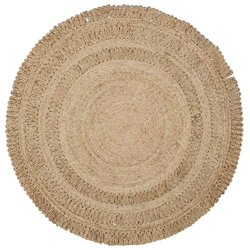SAFAVIEH Natural Fiber Round Collection 5' Round Natural NF356A Handmade Boho Charm Farmhouse Jute Area Rug - size: 5' (Round)