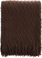 BATTILO HOME Dark Brown Throw Blanket for Couch, Boho Throw Blanket for Home Decor, Decorative Chocolate Knit Throw Blankets for Chair Sofa, Bed, 50"x60"