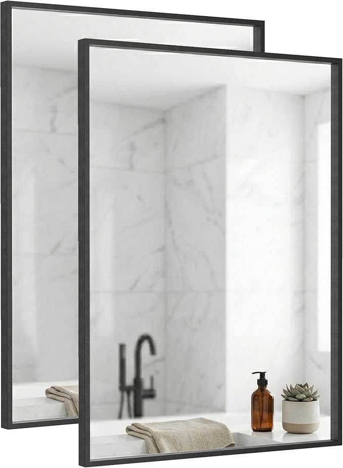 2-Pack 24x36 Matte Black Bathroom Mirror, Deep-Set Metal Frame, Heavy-Duty Rectangular Vanity Mirror for Over Sink, Modern Farmhouse & Industrial Style