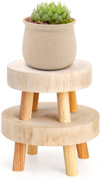 TOPZEA Set of 2 Mini Wooden Stool Display Stand, Short Boho Wood Riser Stools Small Desk Pedestal Stand for Candle, Indoor Plants, Gnome, Counter Decor