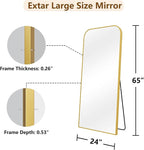 Koonmi Full Length Mirror, 65"x24" Mirror Full Length with Stand, Gold Domed Top Square-Edged Floor Mirror with Aluminum Alloy Frame for Bedroom Living Room