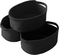 Woven Basket,Small Rope Storage Bin with Handles & Ribbon Bag, Organizer for Shelves Closets,Gift Basket Empty for Birthday,Books,Dog Toys, Black/3 Pack