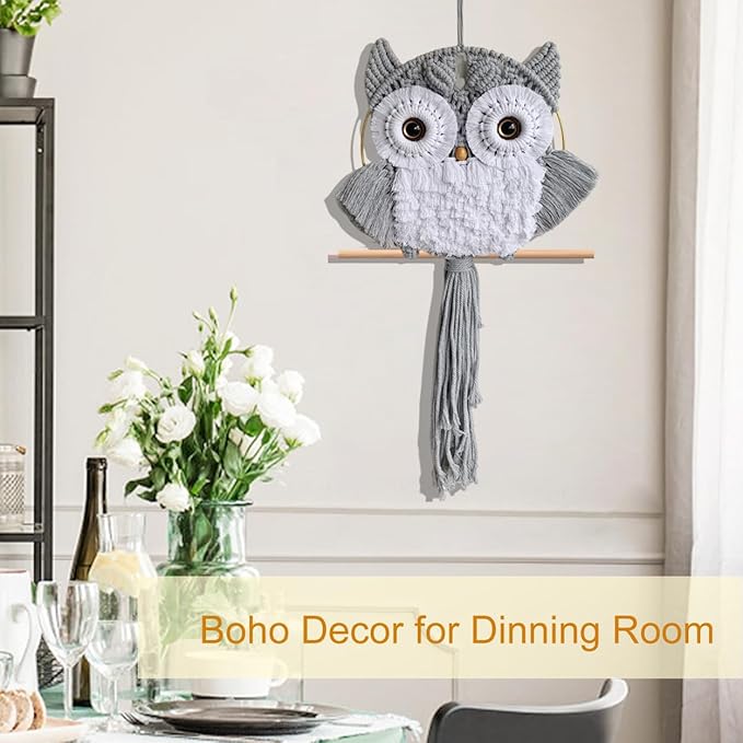 ACEDSGN Macrame Owl Wall Hanging Boho Hippy Decor, Handmade Tapestry Fiber Art Wall Decor for Nursery Bedroom Living Room, Sustainable Gift for Owl Lovers & Nature Fans