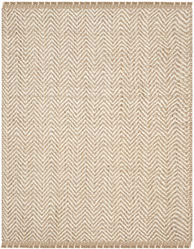 SAFAVIEH Natural Fiber Collection Area Rug - 10' x 14', Bleach & Natural, Handmade Chevron Fringe Jute, Ideal for High Traffic Areas in Living Room, Bedroom (NF458A) - size: 6' x 9' (Rectangular)