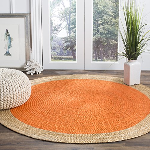 SAFAVIEH Area Rug 3' Round - Natural Fiber Collection - Orange & Natural Brown, Handmade Jute, Braided Border Design (NF801B) - color: Orange/Natural, size: 3' (Round)