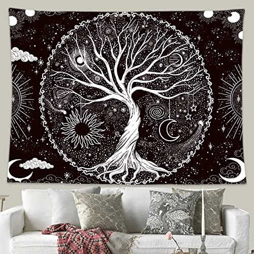 Wonrizon Tree of Life Tapestry,Black and White Galaxy Space Tapestries Aesthetic Psychedelic Wall Hanging decor for Living Room Bedroom (59.1" x 82.7") - size: 82.7"L x 59.1"W