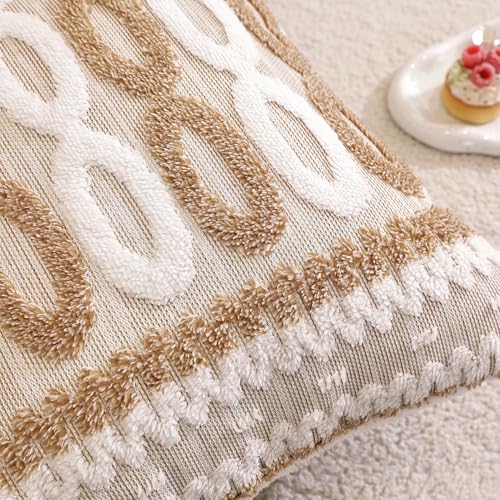 Plush Boho Decorative Throw Pillow Covers Set of 2 Faux Fur Geometric Tufted Pillow Covers Home Decor for Couch Modern Accent Neutral Living Room Cream - color: Cream