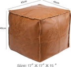 Faux Leather Unstuffed Pouf Ottoman, Square Pouffe Footstool Storage Stool, Pouf Sleeve Without Stuffing, Foot rest Suitable for living Room,Bedroom or Balcony（Size：17"D x 17"W x 15"H)No Filler