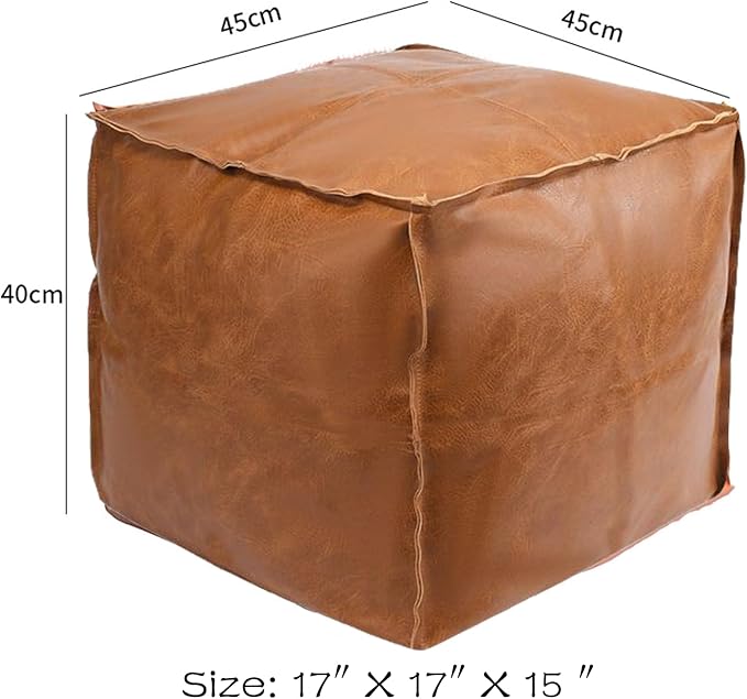 Faux Leather Unstuffed Pouf Ottoman, Square Pouffe Footstool Storage Stool, Pouf Sleeve Without Stuffing, Foot rest Suitable for living Room,Bedroom or Balcony（Size：17"D x 17"W x 15"H)No Filler