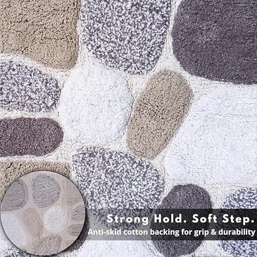 Ramanta Home Pure Cotton Pebble Stone Bath Rug Set of 2 - Light Grey, Super Soft Anti Skid Absorbent Bath Rug for Bathroom, Kitchen, Shower, Bath Tub, Machine Washable - 21x32 & 17x24 Inch - color: Light Grey, size: 21" x 32" & 17" x 24" (Set of 2)